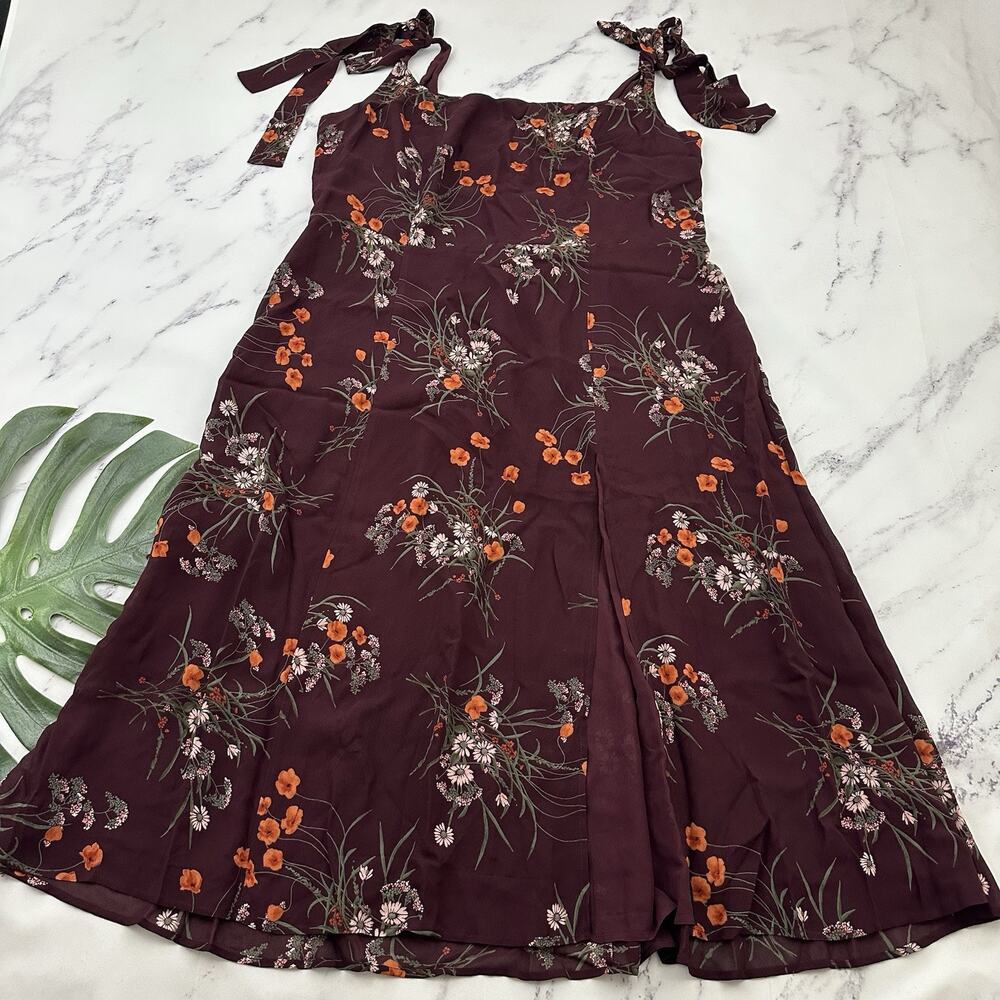 Reformation Twilight Midi Dress Size 18 Emmeline Purple Poppy Floral Tie Sleeve